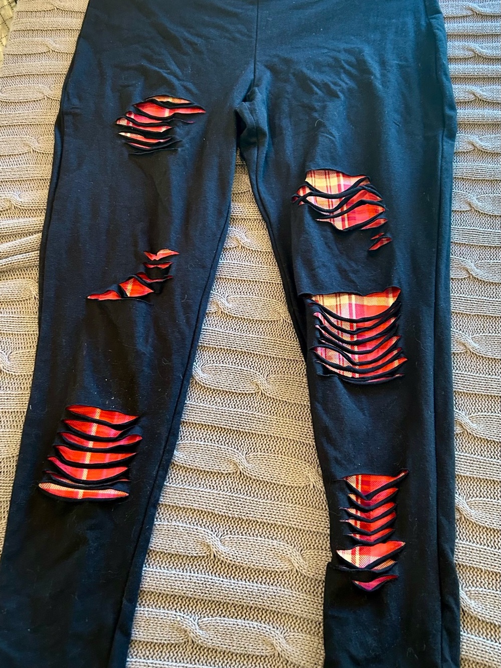 Torrid Black Distresaed Leggings with Black/Red Plaid Lining, Size 3
